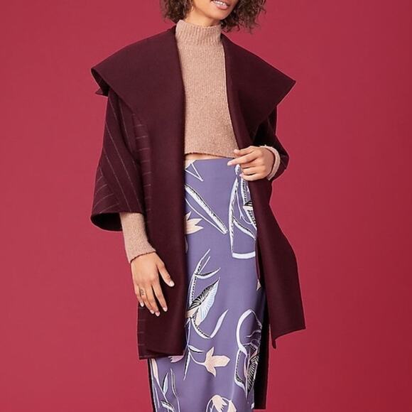 DVF3/4 sleeve collared wool coat burgundy shawl coat xs